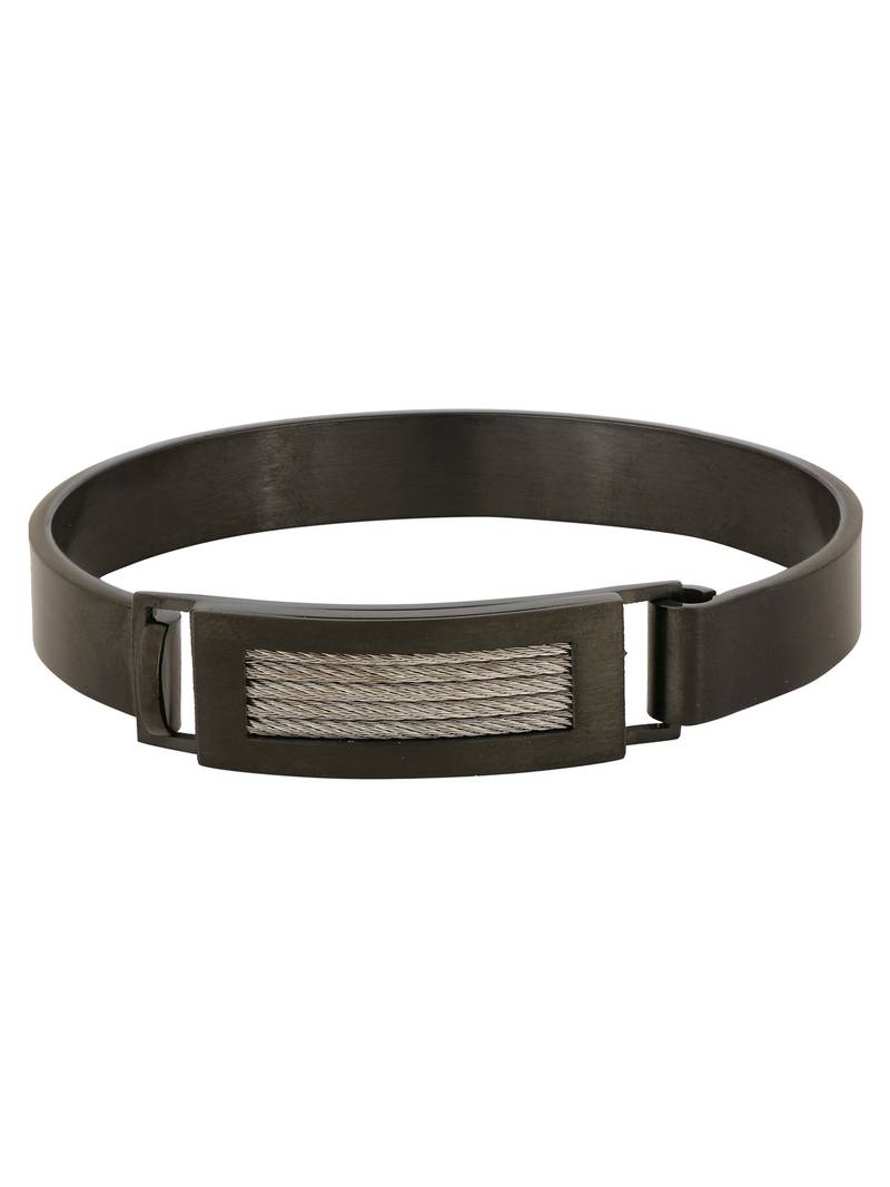 Square Rope Black Silver 316L Surgical Stainless Steel Openable Kada Bangle Bracelet Men