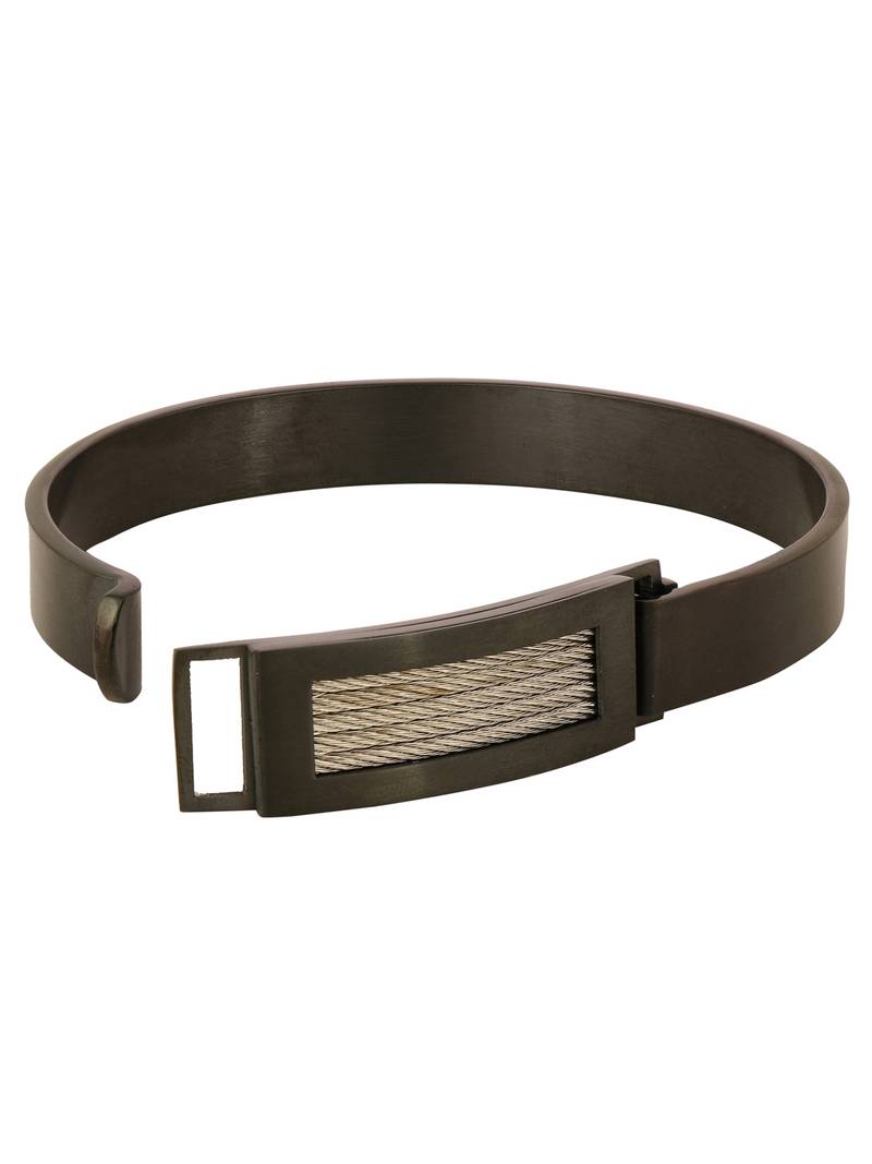 Square Rope Black Silver 316L Surgical Stainless Steel Openable Kada Bangle Bracelet Men