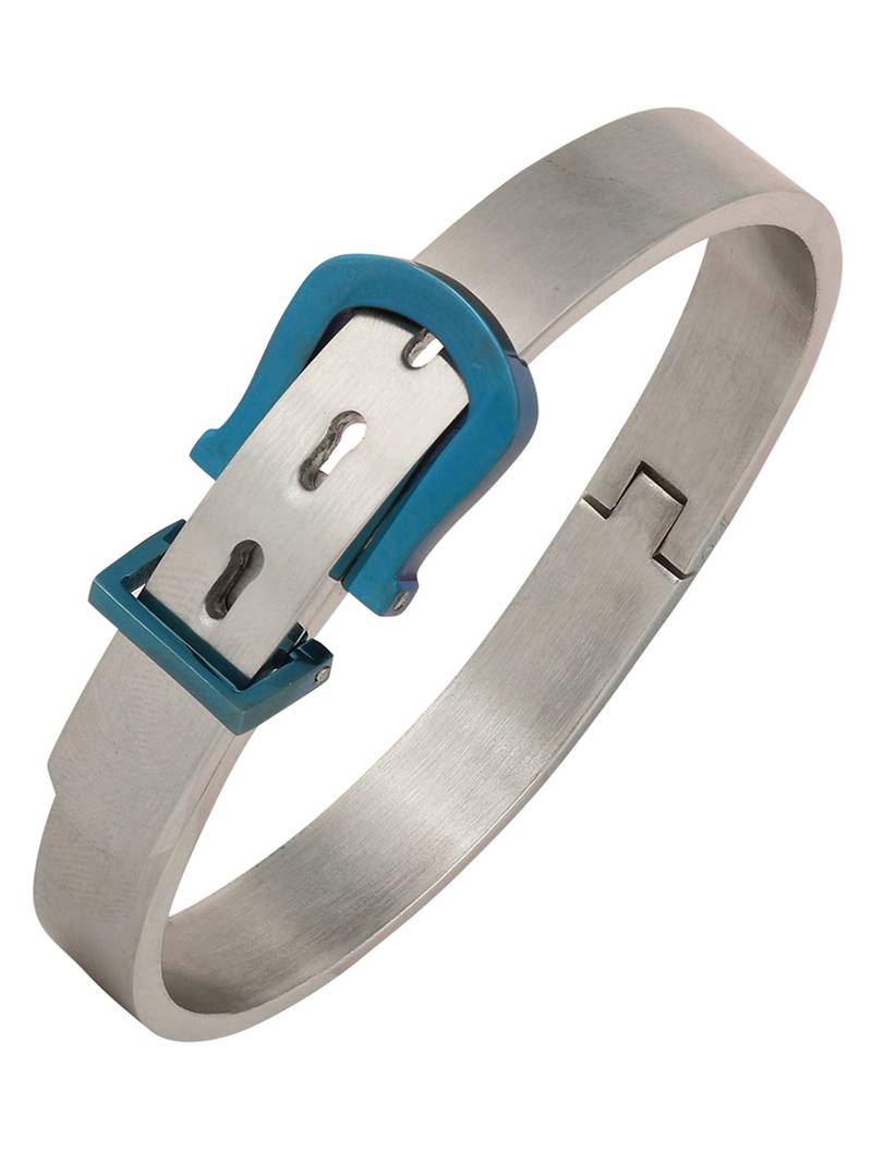 Belt Buckle Rhodium Neon Blue 316L Surgical Stainless Steel Openable Kada Bangle Men