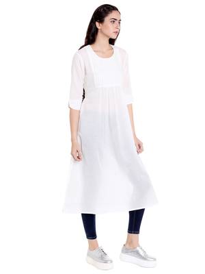 White  cotton long kurtis 3