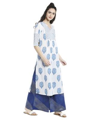 White  cotton long kurtis 4