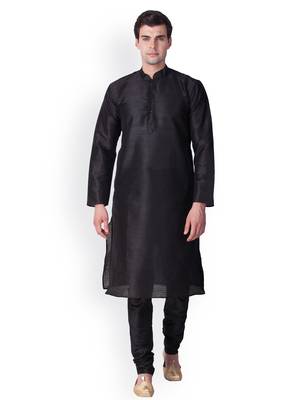 Black Solid  Art Silk  Designer Men's Kurta Pyjama 1