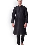 Black Solid  Art Silk  Designer Men's Kurta Pyjama