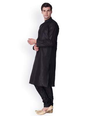 Black Solid  Art Silk  Designer Men's Kurta Pyjama 2