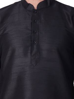 Black Solid  Art Silk  Designer Men's Kurta Pyjama 3