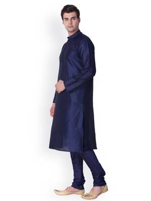 Deep Blue Solid  Art Silk  Designer Men's Kurta Pyjama 2