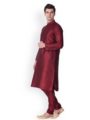 Maroon Solid  Art Silk  Designer Men's Kurta Pyjama 2