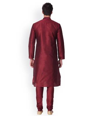 Maroon Solid  Art Silk  Designer Men's Kurta Pyjama 3