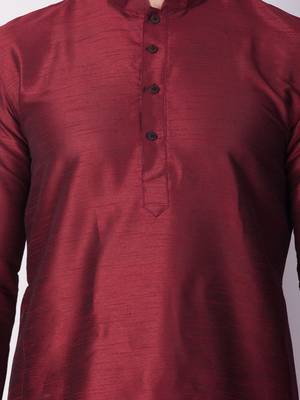 Maroon Solid  Art Silk  Designer Men's Kurta Pyjama 4