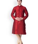 Red Solid  Art Silk  Designer Men's Kurta Pyjama