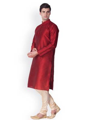 Red Solid  Art Silk  Designer Men's Kurta Pyjama 2