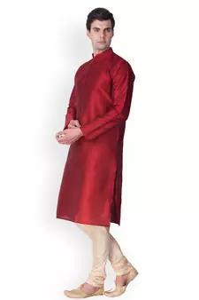 Red Solid  Art Silk  Designer Men's Kurta Pyjama