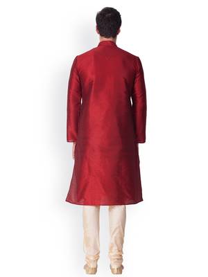 Red Solid  Art Silk  Designer Men's Kurta Pyjama 3