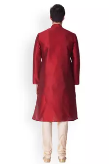 Red Solid  Art Silk  Designer Men's Kurta Pyjama