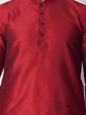 Red Solid  Art Silk  Designer Men's Kurta Pyjama 4