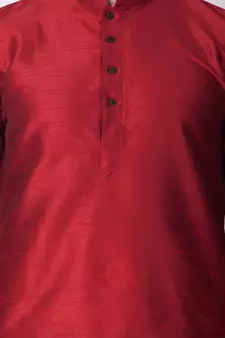 Red Solid  Art Silk  Designer Men's Kurta Pyjama