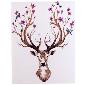 Stag Horn With Floral Design Canvas Painting 1
