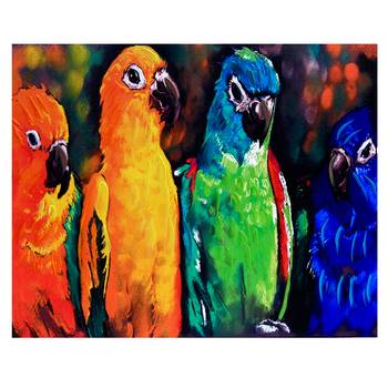 Deep Multicolor Parrots Canvas Painting 1