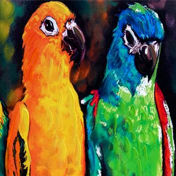 Deep Multicolor Parrots Canvas Painting 2