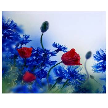 Deep Red & Blue Hues Floral Canvas Painting 1