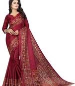 Brown printed khadi saree with blouse