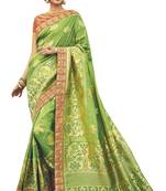 Parrot green woven silk saree with blouse