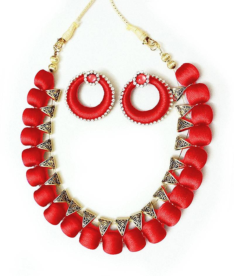 Silk thread jewellery Beautiful silk thread Loop necklace With Earring Jewellery Set