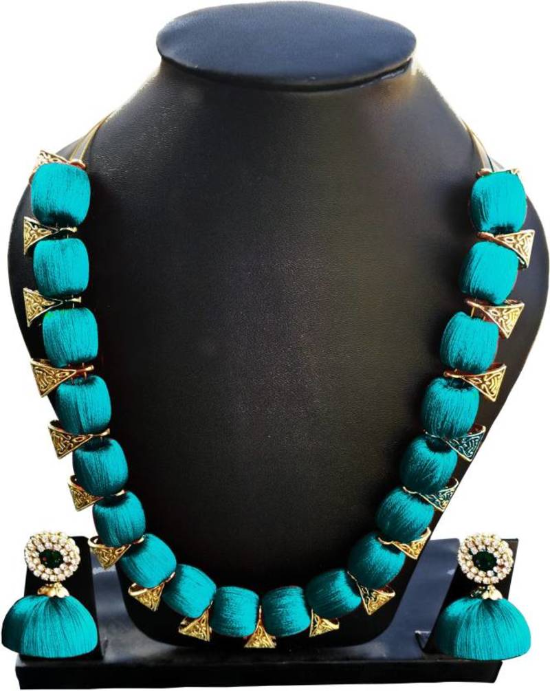 Beautiful silk thread Loop necklace With Earring Jewellery Set
