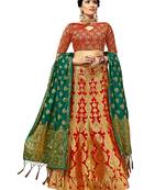 Maroon & Green Jacquard Banarasi Silk Wedding Lehenga Choli With Blouse