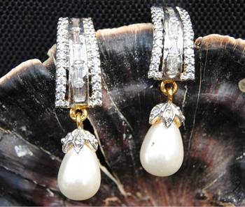 American Diamond Pearl Drop Earrings 1