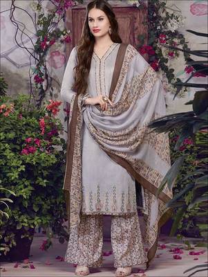 Flash white fancy designer semi stitched cotton palazzo suit with dupatta 1