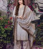 Flash white fancy designer semi stitched cotton palazzo suit with dupatta