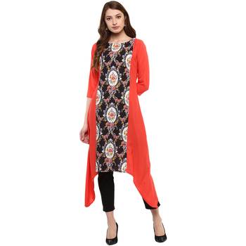 peach printed crepe  kurti 1