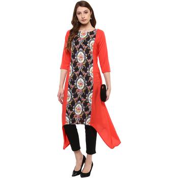 peach printed crepe  kurti 2