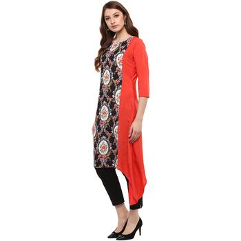 peach printed crepe  kurti 4