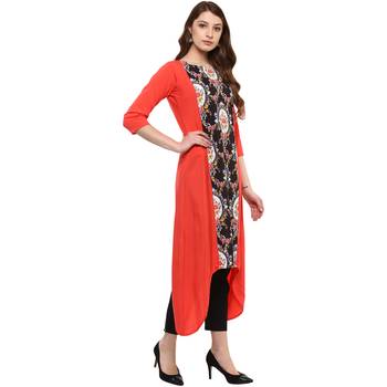 peach printed crepe  kurti 5