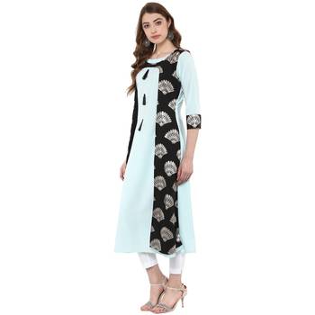 blue plain crepe  kurti 4