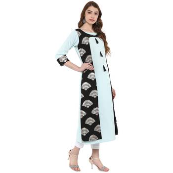blue plain crepe  kurti 5