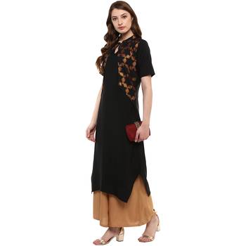 black plain crepe  kurti 1