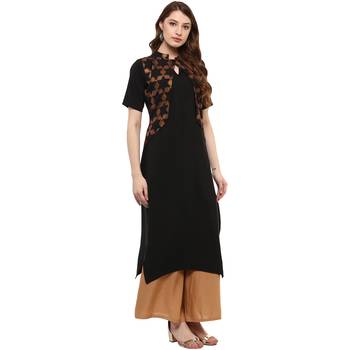 black plain crepe  kurti 4