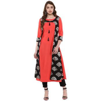 peach plain crepe  kurti 1