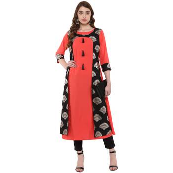 peach plain crepe  kurti 2
