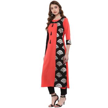 peach plain crepe  kurti 4