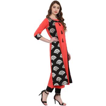 peach plain crepe  kurti 5