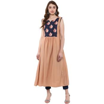 beige plain crepe  kurti 1