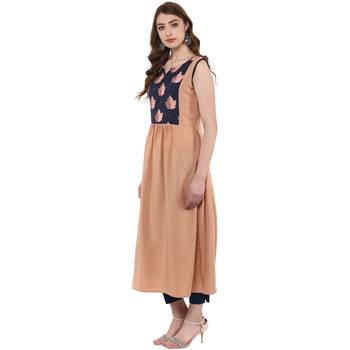 beige plain crepe  kurti 4