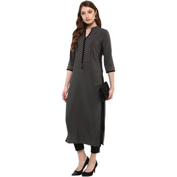grey plain crepe  kurti 2