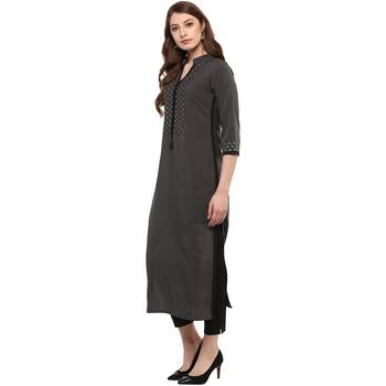 grey plain crepe  kurti 4