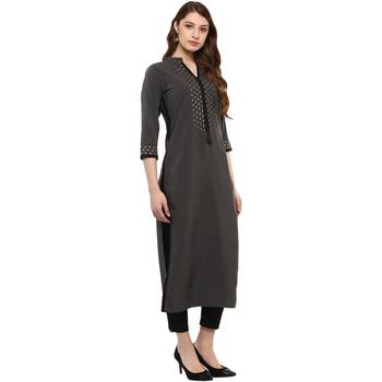 grey plain crepe  kurti 5