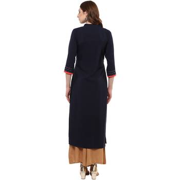 blue plain crepe  kurti 3
